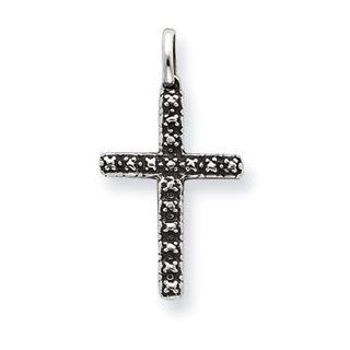 Sterling Silver Antiqued Beaded Look Cross Pendant with 18 Inch Stainless Steel Chain Jewelry