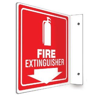 Accuform Signs PSP729 Projection Sign 90D, Legend "FIRE EXTINGUISHER (ARROW)" with Graphic, 8" x 8" Panel, 0.10" Thick High Impact Plastic, Pre Drilled Mounting Holes, White on Red: Industrial & Scientific