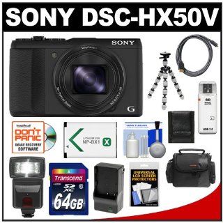 Sony Cyber Shot DSC HX50V GPS Wi Fi Digital Camera (Black) with 64GB Card + Flash + Battery & Charger + Case + Flex Tripod + Accessory Kit  Point And Shoot Digital Camera Bundles  Camera & Photo