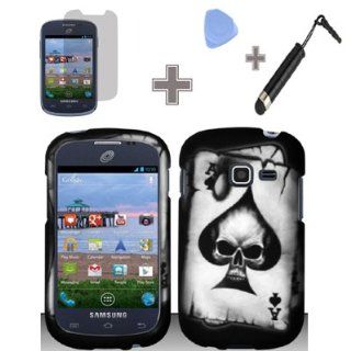 Rubberized Black Grey Ace Spade Skull Snap on Design Case Hard Case Skin Cover Faceplate with Screen Protector, Case Opener and Stylus Pen for Samsung Galaxy Discover S730g / Galaxy Centura S738c   StraightTalk/ Net 10/ Tracfone: Cell Phones & Accessor