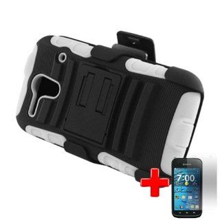 Kyocera Hydro Edge C5215 (Boost/Sprint) 2 Piece Silicon Soft Skin Hard Plastic Shell Case Cover w. Kickstand Belt Clip Holster, Black/White + LCD Clear Screen Saver Protector: Cell Phones & Accessories
