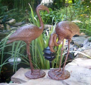 Pair Flamingo's Garden Statues Cast Iron Rust Finish : Outdoor Statues : Patio, Lawn & Garden