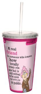 Tree Free Greetings cc33829 Hilarious Aunty Acid Double Walled Cool Cup with Reusable Straw, Real Friends, 16 Ounce: Kitchen & Dining