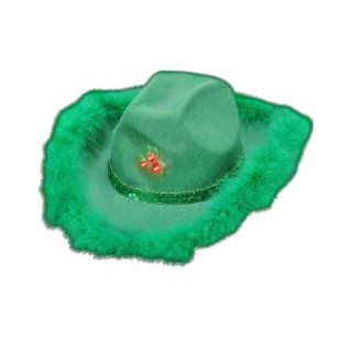 St Paddy Day Green LED Shamrock Sequin Fur Cowboy Hat Costume Headwear And Hats Clothing