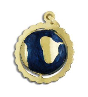 14k Yellow Gold Blue Enamel Spinning 3D Globe Charm Fashion Pendant: Jewelry