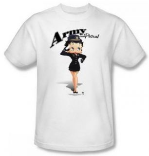 Betty Boop Army and Proud White Adult Shirt BB734 AT: Fashion T Shirts: Clothing