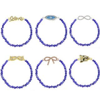 Set Of 6 Love Mask Ribbon Cougar Evil Eye and Infinity Crystal Stretch Bracelets: Jewelry