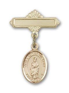 JewelsObsession's 14K Gold Baby Badge with Our Lady of Victory Charm and Polished Badge Pin: Jewels Obsession: Jewelry