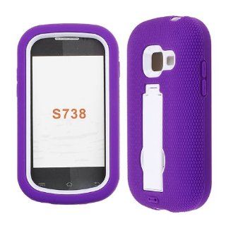 Kickstand Case Purple Silicone Skin White Cover Samsung Galaxy Centura/ Discover S738C Cricket Case Cover Hard Phone Case Snap on Cover Rubberized Touch Faceplates: Cell Phones & Accessories