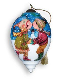 Ne'Qwa "If A Kiss Was A Snowflake" Hand Painted Glass Christmas Ornament #762   Decorative Hanging Ornaments