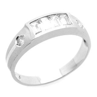 14K Engagement Ring 0.5ctw CZ Cubic Zirconia Men's Wedding Band White Gold Ring: White Gold Mens Wedding Band With Cz: Jewelry