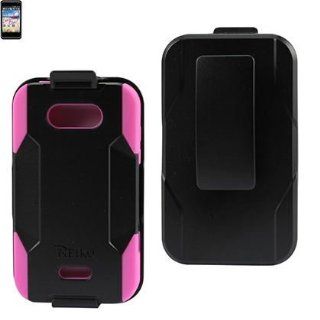 Reiko SLCPC09 LGMS770BKHPK Compact and Durable Hybrid Combo Case with Holster, Belt Clip and Kickstand for LG Motion 4G/LG Optimus Regard   1 Pack   Retail Packaging   Black/Hot Pink: Cell Phones & Accessories