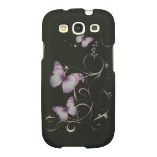 CRSAMI747BKPPBF Unique Durable Rubberized Crystal Case for Samsung Galaxy S3   Retail Packaging   Black/Purple Butterfly: Cell Phones & Accessories