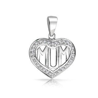Bling Jewelry Sterling Silver Mum Mom Heart Pendant Clear CZ Border: Pendant Slides: Jewelry