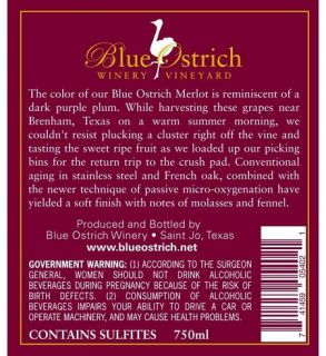 2011 Blue Ostrich Merlot 750 mL: Wine