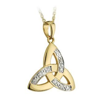 14k Yellow Gold and Diamond Trinity Knot Necklace Irish Made: Jewelry