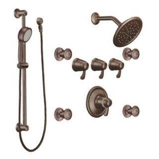 Moen 775ORB Oil Rubbed Bronze ExactTemp Quad Handle Vertical Spa Trim with Rain Shower Head, 4 Body Sprays and Personal Hand Shower from the ExactTemp Collection 775   Showerheads  