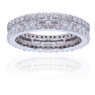18K WHITE GOLD BAGUETTE AND ROUND DIAMOND ETERNITY BAND: Jewelry