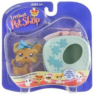 Littlest Pet Shop Pets On The Go Figure Shihtzu Puppy Dog with Blue Carry Case: Toys & Games