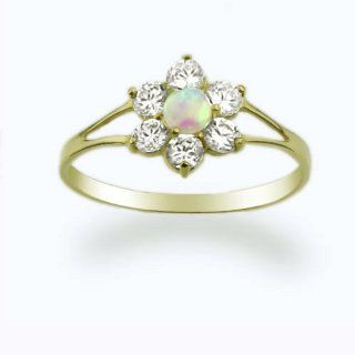 14K Baby Ring Yellow Gold Ring Opal & CZ Cluster size 2 to 5 For Baby, Kids And Teens: Jewelry