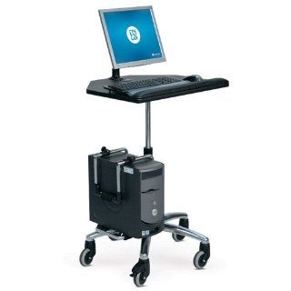 Ergonomic Solutions Height Adjustable Mobile Metal Computer Cart Workstation in Black and Silver : Computer Furniture : Office Products