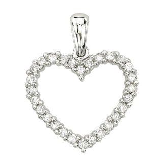 14K White Gold 0.49ct Heart Outline in Prong Round Shaped White Diamond Pendant Jewelry