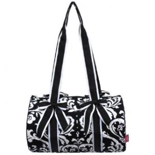 Quilted Damask White Stripe Small Duffle Tote Bag Black: Clothing