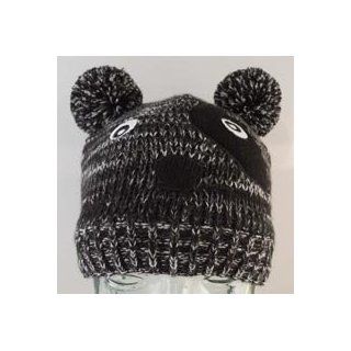 Black and White Marled Bear Beanie Skull Hat Cap with Pom Pom Ears: Knit Caps: Clothing