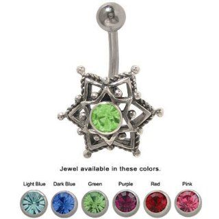 14 gauge Star Belly Button Ring with CZ Jewel   SN01: Jewelry