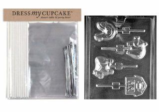 Dress My Cupcake DMCKITK143 Chocolate Candy Lollipop Packaging Kit with Mold, Farm Animal Lollipops: Kitchen & Dining