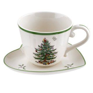 Spode Christmas Tree Jumbo Cup with Heart Shaped Saucer: Kitchen & Dining