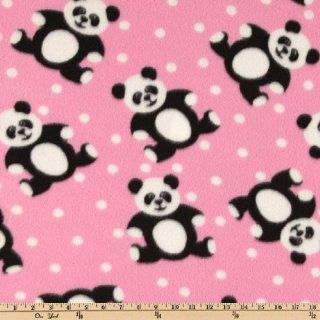60'' Wide Wonderama Fleece Tossed Panda's Pink Fabric By The Yard