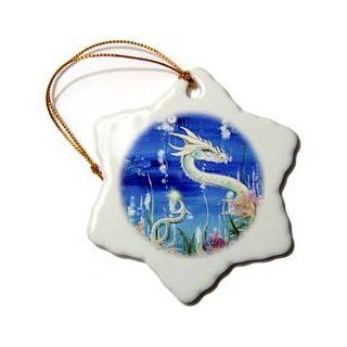 3dRose orn_41483_1 Dragon Lore White Water Dragon Snowflake Ornament, Porcelain, 3 Inch   Decorative Hanging Ornaments