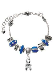 Small Silver Ribbon with Paw Prints "Animal Rescue" "Juliet" Beaded Bracelet: Snake Charm Bracelets: Jewelry