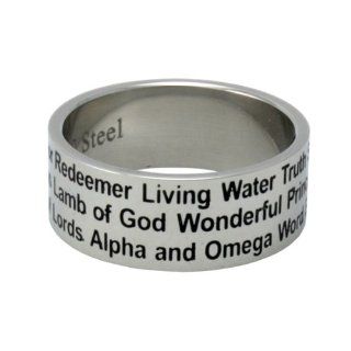 Christian Unisex Abstinence Stainless Steel 8mm Names of Jesus Ring   Righteous One, Savior, Redeemer, Eternal Life, Lamb of God, Messiah, Lord of Lords, Living Water, Wonderful, Alpha & Omega, Prince of Peace   Purity Ring for Guys & Girls: Jewelr