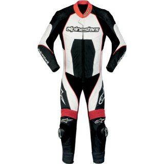 Alpinestars Carver Men's 1 Piece Leather Street Bike Racing Motorcycle Race Suits   Black/White/Red / Size 50: Automotive