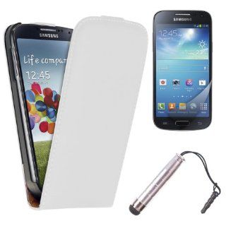 3in1 set Flip style real leather case for Samsung Galaxy S4 Mini i9190 / i9195 with convenient magnetic fastener in White + Skin, crystal clear + Stylus, Silver from kwmobile Cell Phones & Accessories