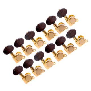 2sets 12R K 801 Enclosed Gold Tuning Pegs Machine Head Tuners w/ Amber brown Plastic Buttons for Acoustic Guitar: Musical Instruments