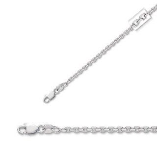 22" 14K White Gold 2.3mm (0.09") Polished Diamond Cut Cable Link Chain w/ Lobster Clasp Jewelry