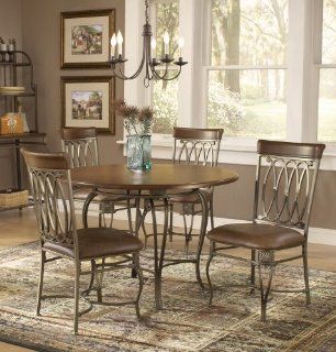 Hillsdale Montello 45 Inch 5 Piece Table Dining Set, Old Steel Finish with Brown Faux Leather, Set Includes 1 Table and 4 Chairs: Home & Kitchen