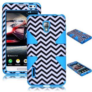 Bastex Heavy Duty Hybrid Case for LG Optimus F7 US780 Baby Blue Silicone / White & Black Chevron Hard Shell: Cell Phones & Accessories