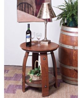 2 Day Designs Reclaimed Wine Furniture Barrel Side Table with Shelf   End Tables