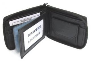 Mens Black Leather Wallet Lamb Zippered Bifold 782 at  Mens Clothing store