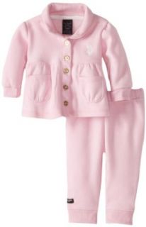 U.S. Polo Assn. Baby Girls Newborn Two Piece Fleece Set, Sugar Pink, 3 6 Months: Infant And Toddler Sweatsuits: Clothing