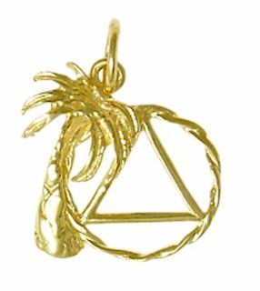 Alcoholics Anonymous Symbol Pendant, #807 3, Solid 14k, Triangle in a Twist Wire Circle w/ Palm Tree: Jewelry