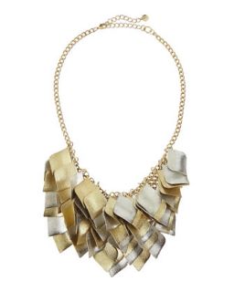 Two Tone Shimmer Dusted Leaf Bib Necklace