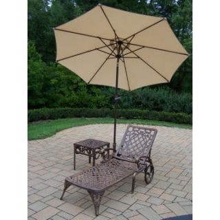 Oakland Living Mississippi Cast Aluminum Chaise Lounge with Side Table & Tilting Umbrella with Stand   Outdoor Chaise Lounges