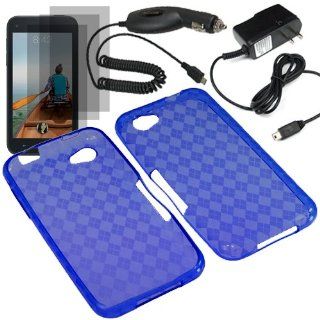 BW TPU Sleeve Gel Cover Skin Case for AT&T HTC First x3 Fitted Screen Protector + Car Charger + Home Charger  Blue Checker: Cell Phones & Accessories