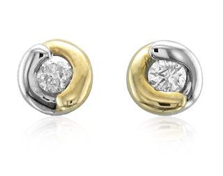 10K Two Tone Gold Diamond Stud Earrings (GH,I1 I2,0.10 carat) Diamond Delight Jewelry