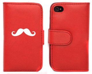 Red Apple iPhone 5 5S 5LP789 Leather Wallet Case Cover Mustache: Cell Phones & Accessories
